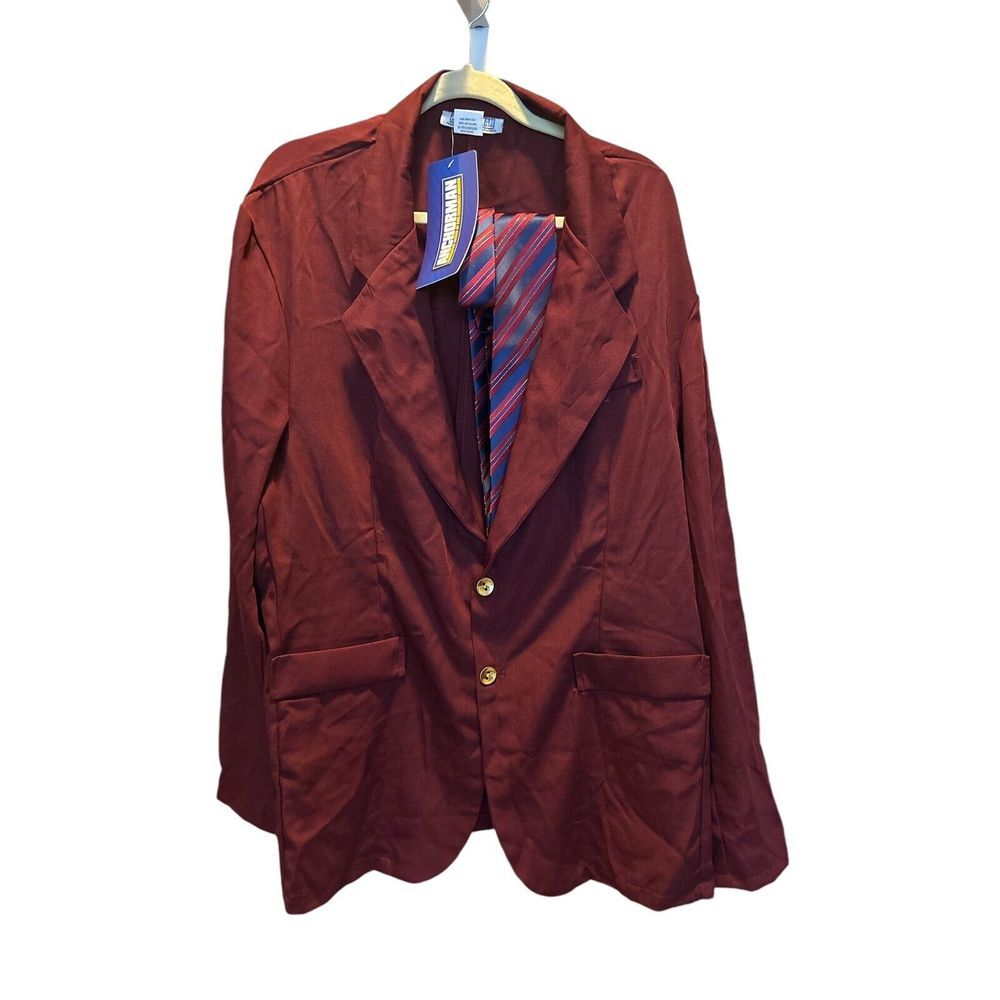 Adult Authentic Ron Burgundy Anchorman Costume No Pants Cosplay Wig Tie Mustache